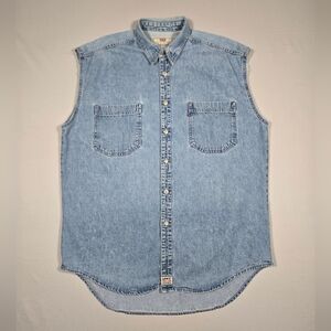 Vintage 90s Levi's Red Tab Sleeveless Denim Collar Shirt Vest 100% Cotton Large